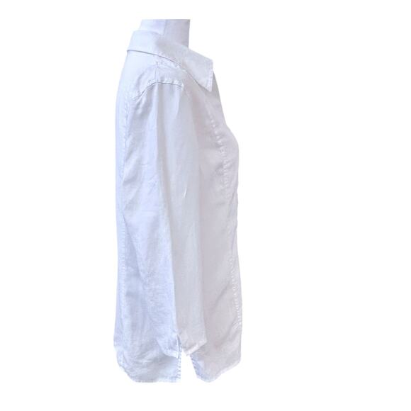 100% LINEN Boho Cottage Button Up Ruffled ecologie Side Slit Size Large - Picture 7 of 9